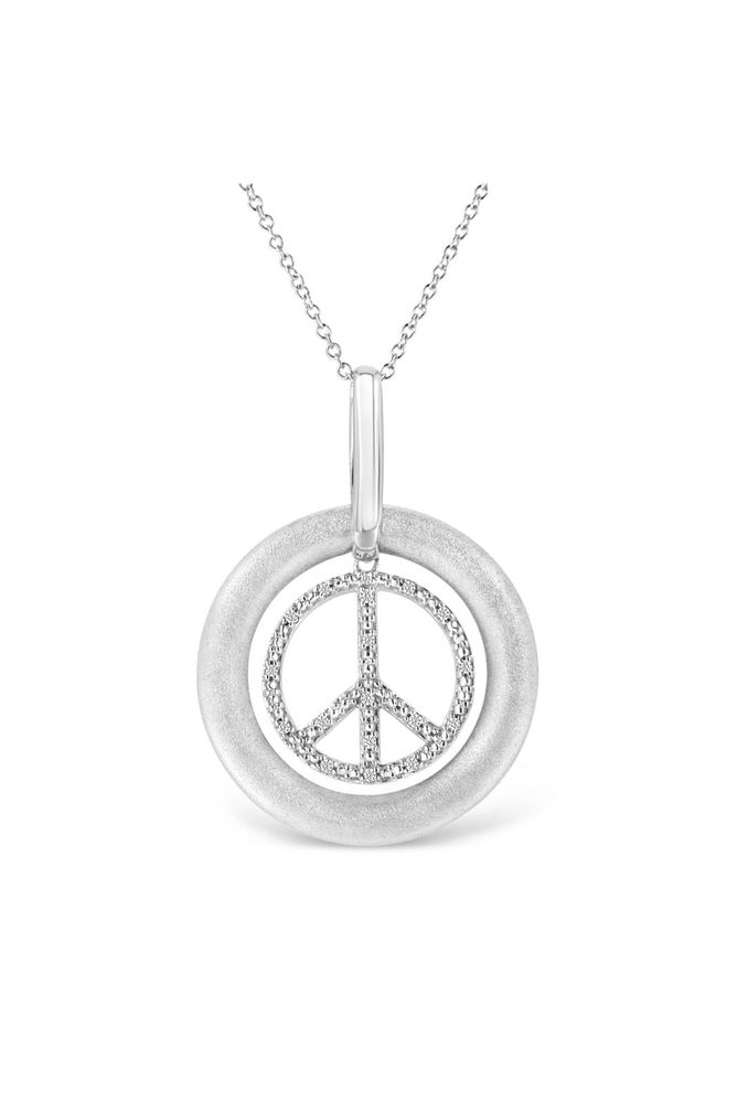 Matte Finish Diamond Accent Dancing Peace Sign Necklace